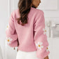 Pink Floral Pattern Drop Shoulder Sweater