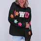 Black Glitter Howdy Patch Graphic Casual Sweatshirt