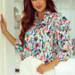 Multicolor Abstract Print 3/4 Puff Sleeve Ruffle Blouse