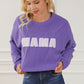 Purple MAMA Ribbed Crew Neck Pullover Sweatshirt