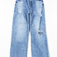 Light Blue High Rise Distressed Straight Leg Jeans