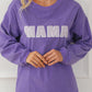 Purple MAMA Ribbed Crew Neck Pullover Sweatshirt