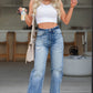 Light Blue High Rise Distressed Straight Leg Jeans