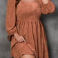 Chestnut Plus Size Suede Square Neck Balloon Sleeve Dress