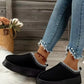 Black Suede Contrast Print Plush Lined Snow Boots