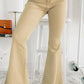 Khaki Raw Edge Mid Waist Flared Jeans