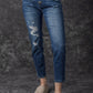 Blue Distressed Button Fly High Waist Skinny Jeans