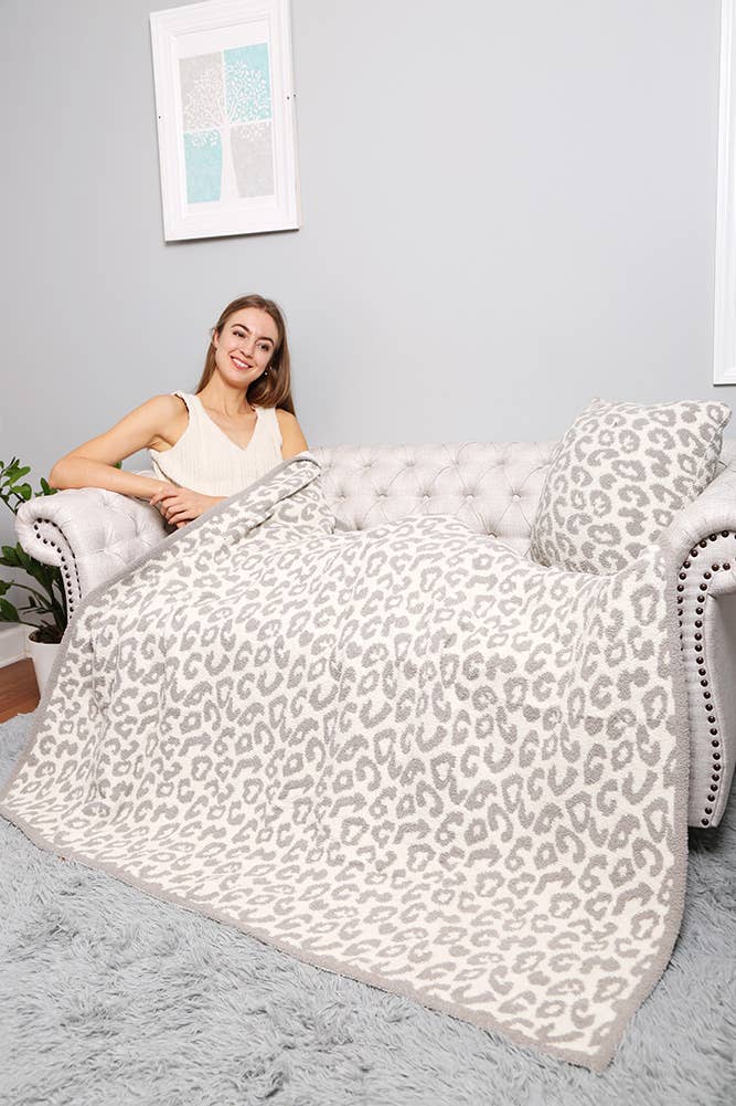 Luxury Soft Leopard Print Throw Blanket: Gray