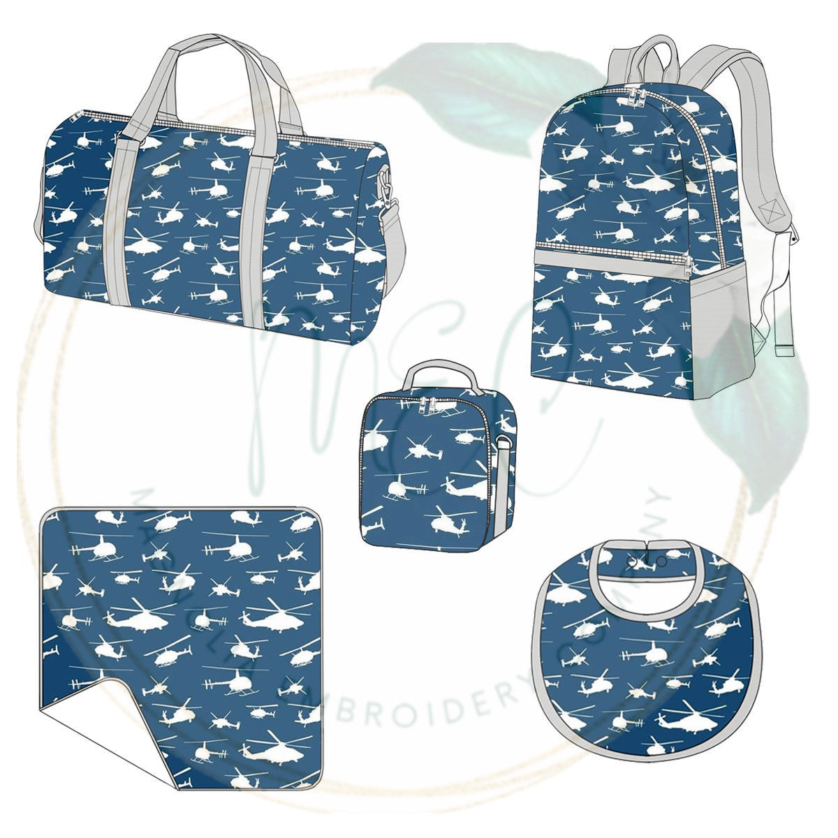 Monogrammed Helicopter Print Bag Collection