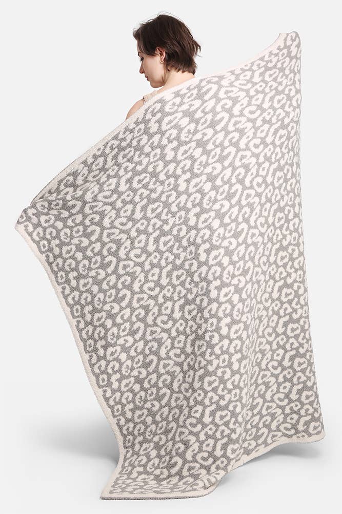 Luxury Soft Leopard Print Throw Blanket: Gray