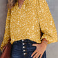 Yellow Split Neck Fall Printed Crinkled Blouse