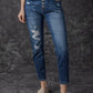 Blue Distressed Button Fly High Waist Skinny Jeans