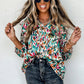 Multicolor Abstract Print 3/4 Puff Sleeve Ruffle Blouse