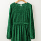 Green Tie Waist Crinkle Velvet Dress