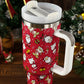 Fiery Red Christmas Pattern Print Handled Stainless Steel Tumblers