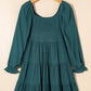 Mist Green Bishop Sleeve Smocked Tiered Mini Dress