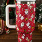 Fiery Red Christmas Pattern Print Handled Stainless Steel Tumblers