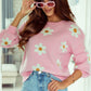 Pink Floral Pattern Drop Shoulder Sweater