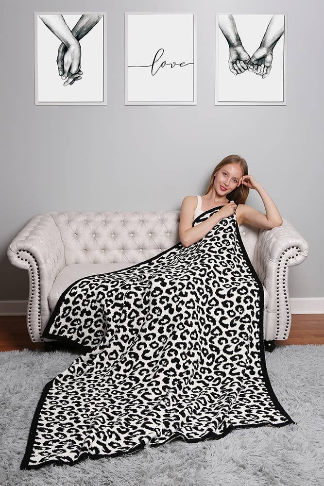 Luxury Soft Leopard Print Throw Blanket: Gray