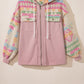 Light Pink Aztec Patch Drawstring Hooded Zip Up Jacket