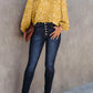 Yellow Split Neck Fall Printed Crinkled Blouse