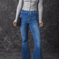 Blue Elastic High Waist Flare Jeans