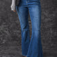 Blue Elastic High Waist Flare Jeans