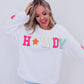 White Glitter Howdy Patch Graphic Casual Sweatshirt