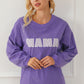 Purple MAMA Ribbed Crew Neck Pullover Sweatshirt