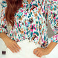 Multicolor Abstract Print 3/4 Puff Sleeve Ruffle Blouse