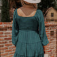 Mist Green Bishop Sleeve Smocked Tiered Mini Dress