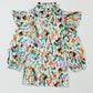 Multicolor Abstract Print 3/4 Puff Sleeve Ruffle Blouse