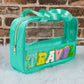 Mint Green TRAVEL Chenille Letter Clear PVC Makeup Bag