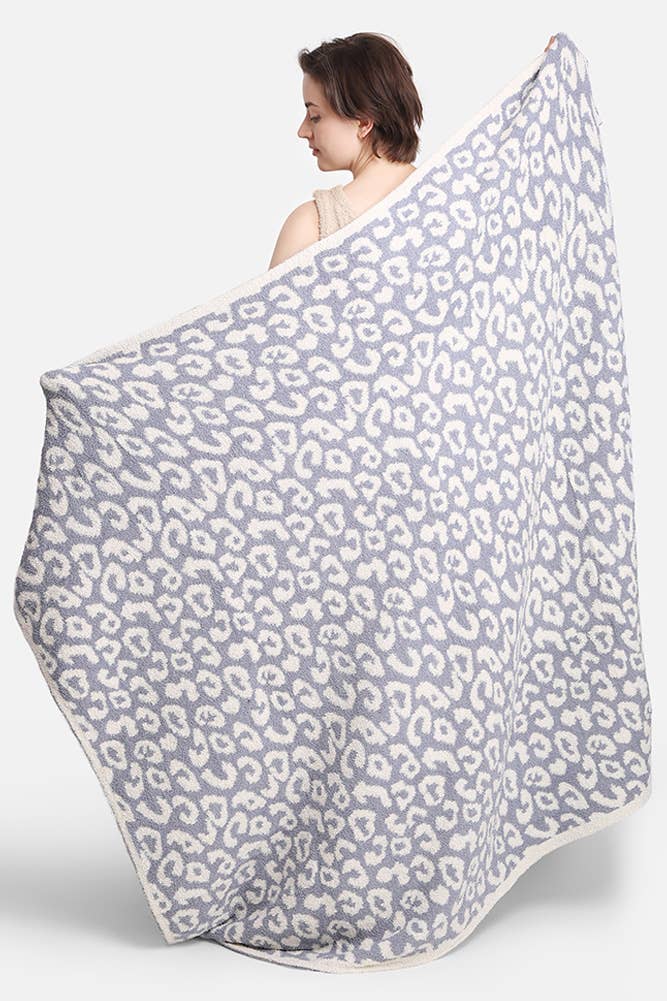 Luxury Soft Leopard Print Throw Blanket: Gray