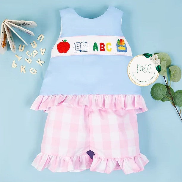 Girls Smocked Back to School Short Set