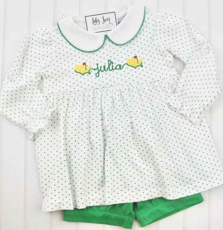 Bitty Dot Girls Short Set - Green