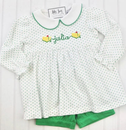 Bitty Dot Girls Short Set - Green