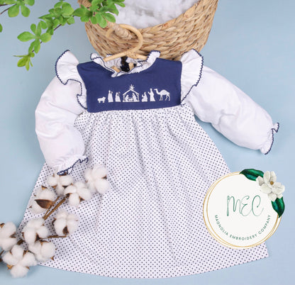 Bitty Dot Nativity Scene Ruffle Dress