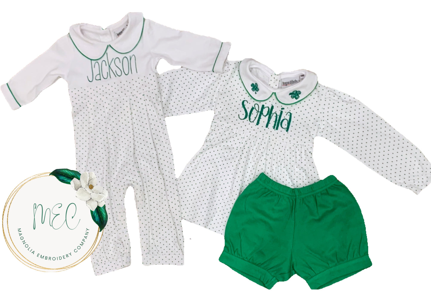 Bitty Dot Girls Short Set - Green