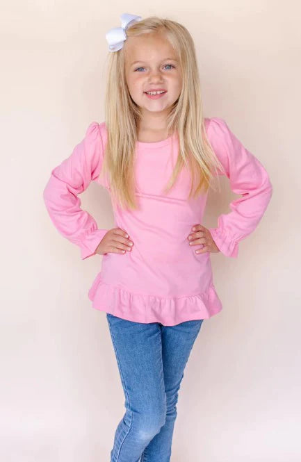 Girls Embroidered Ruffle Long Sleeve Tee