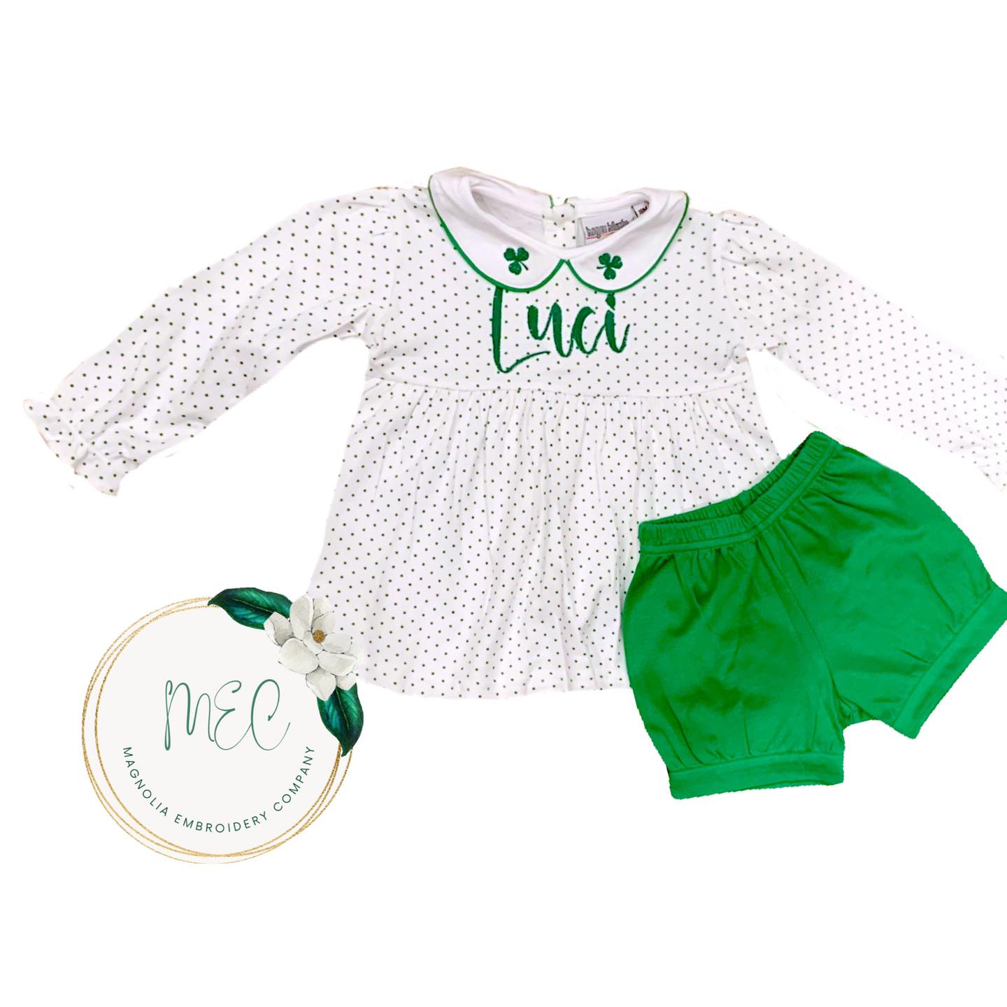 Bitty Dot Girls Short Set - Green