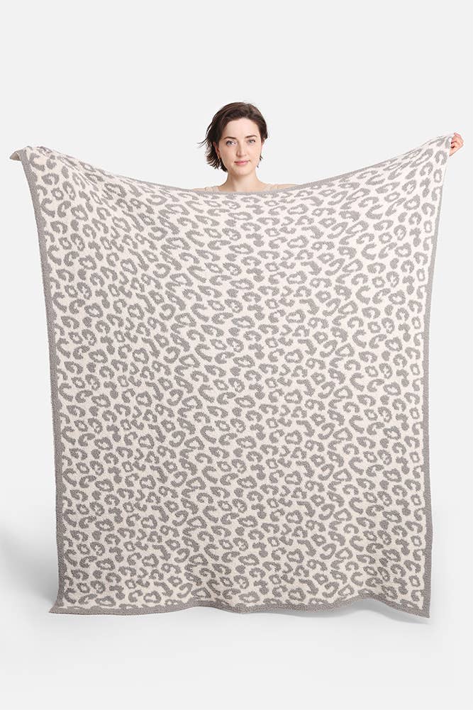 Luxury Soft Leopard Print Throw Blanket: Gray